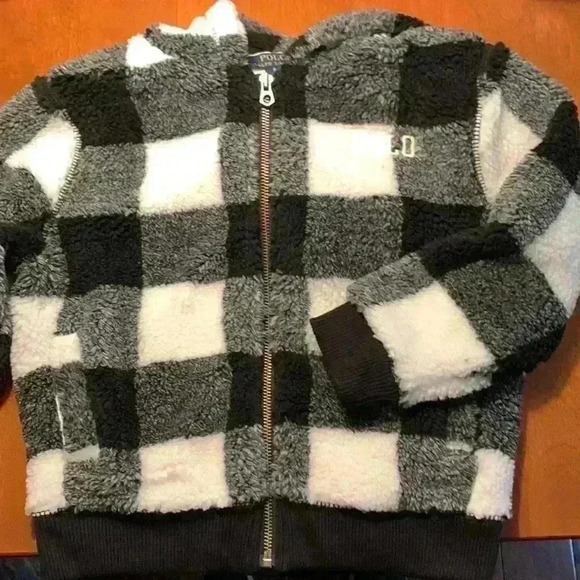 POLO RALPH LAUREN Girls Checked Faux-Shearling Full-Zip Hoodie - Picture 1 of 5